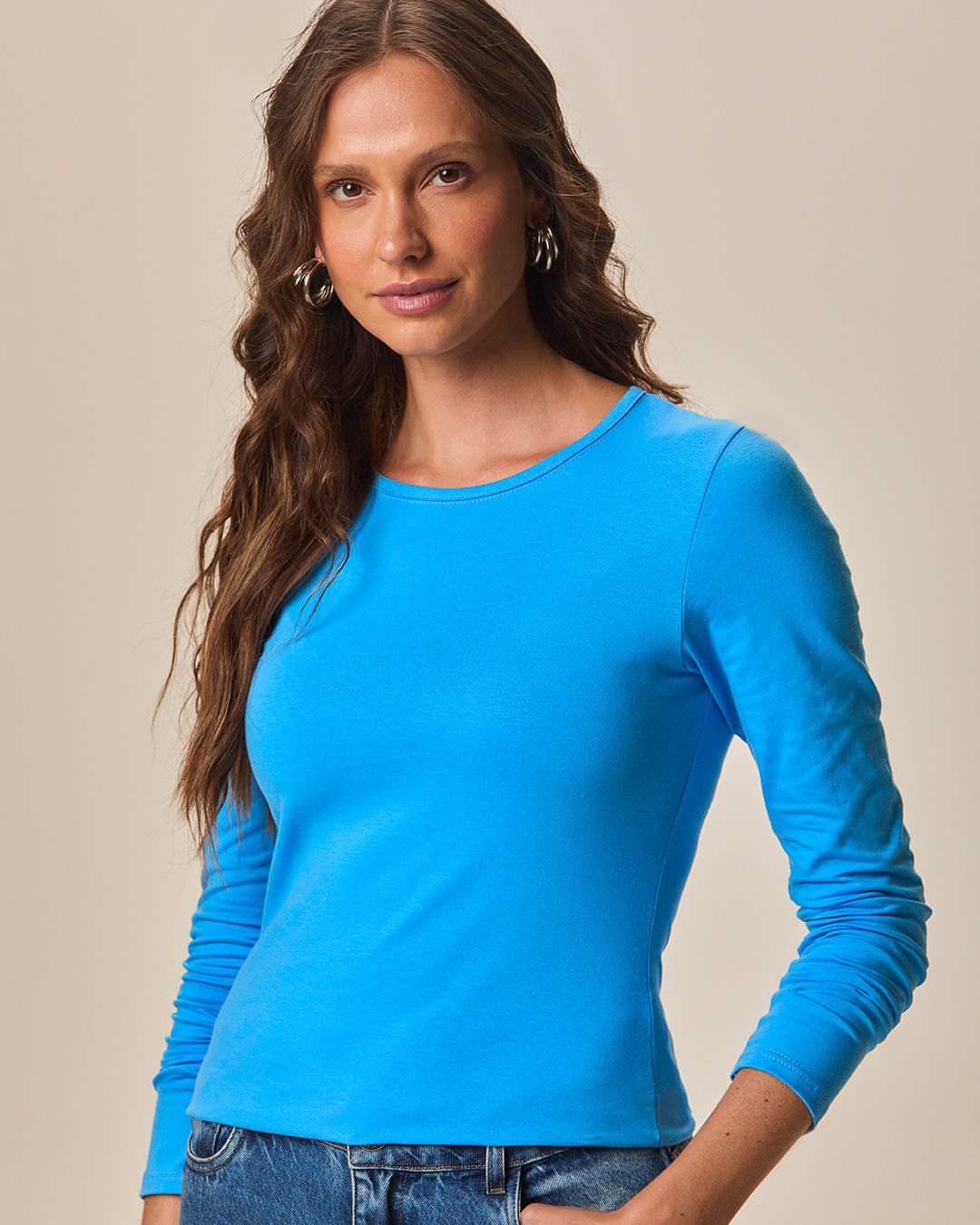Blusa Básica Feminina Decote Redondo Em Algodão
