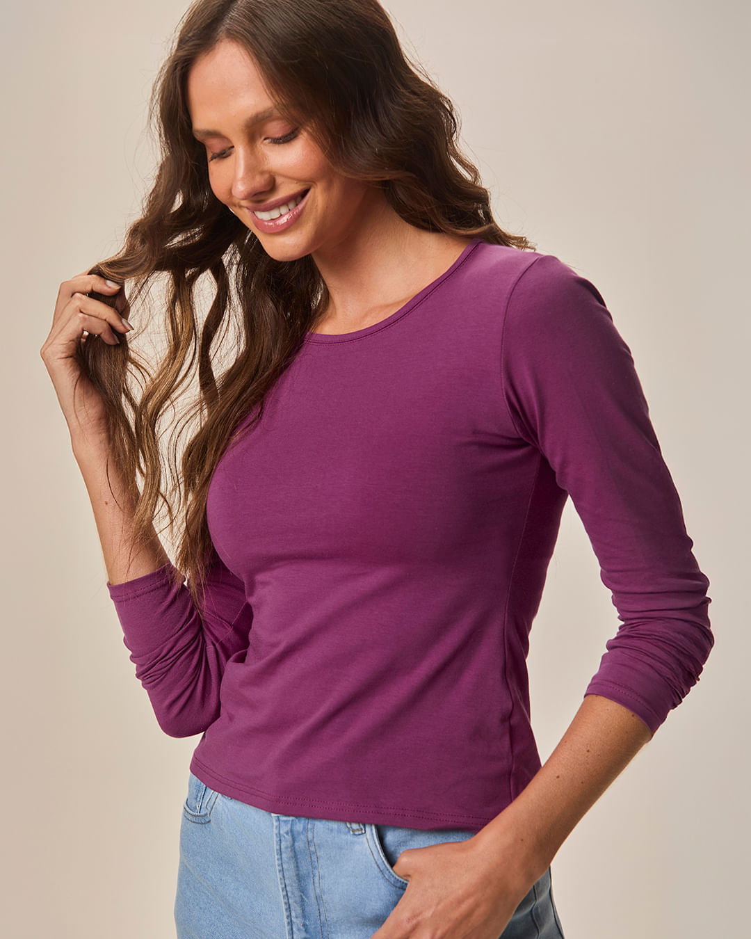 Blusa Básica Feminina Decote Redondo Em Algodão