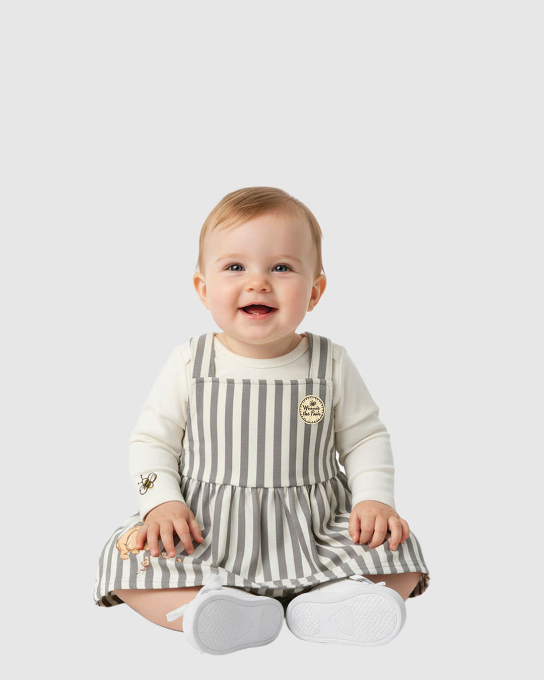 Conjunto Bebê Menina Body + Salopete Listrada Ursinho Pooh Disney Malwee Kids