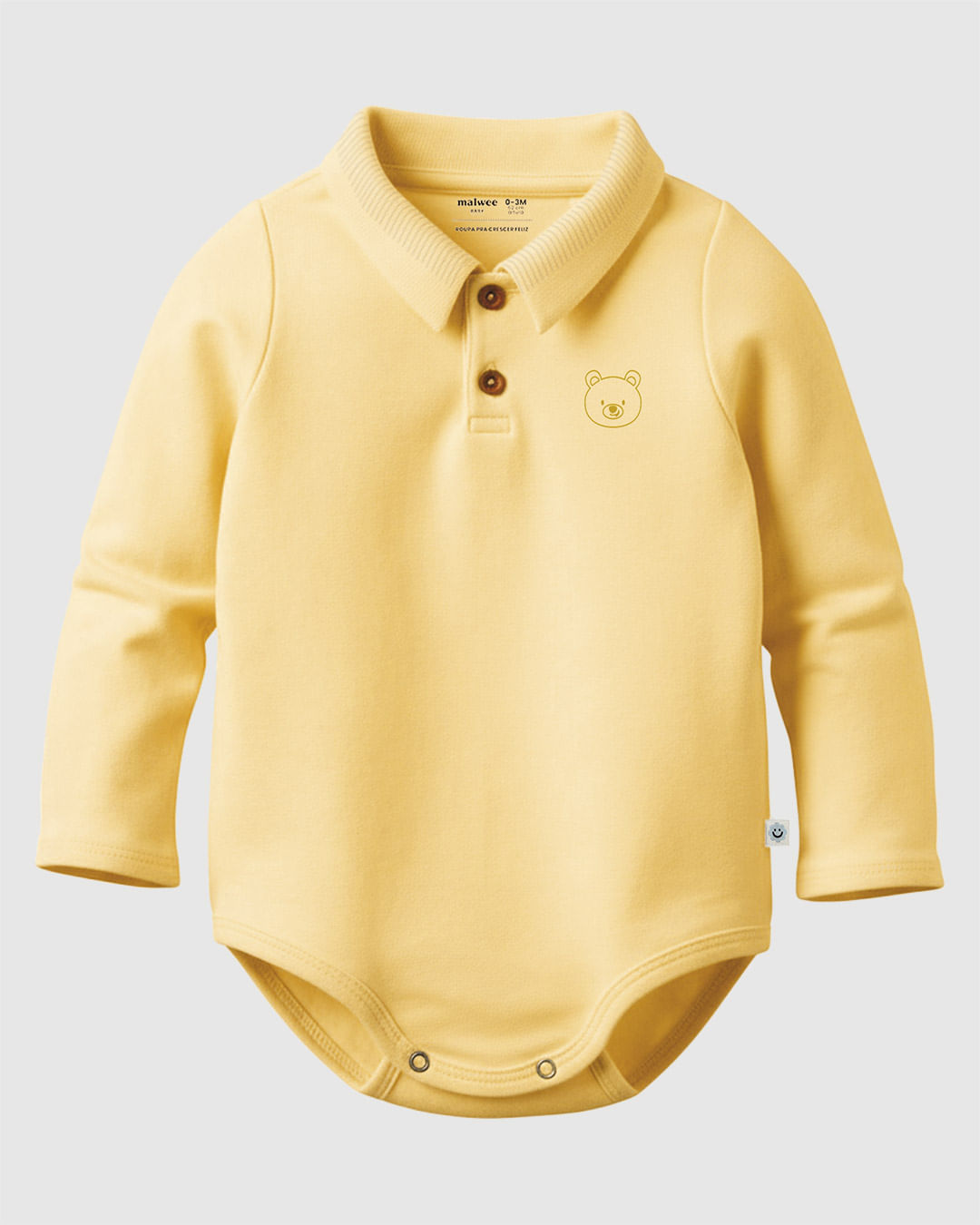 Body Polo Bebê Menino Peitilho E Manga Longa Em Algodão Malwee Kids