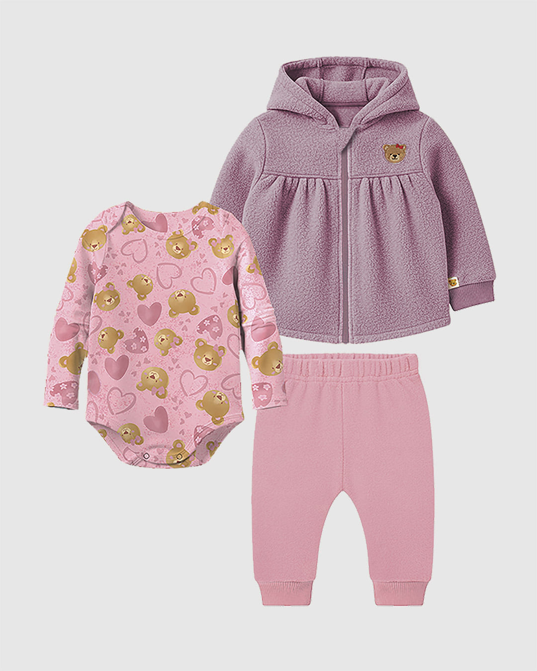 Conjunto Bebê Menina 3 Peças Jaqueta + Body Estampado + Calça Malwee Kids