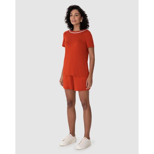 Conjunto Feminino Blusa Gola Detalhada e Shorts em Moletinho de Viscose