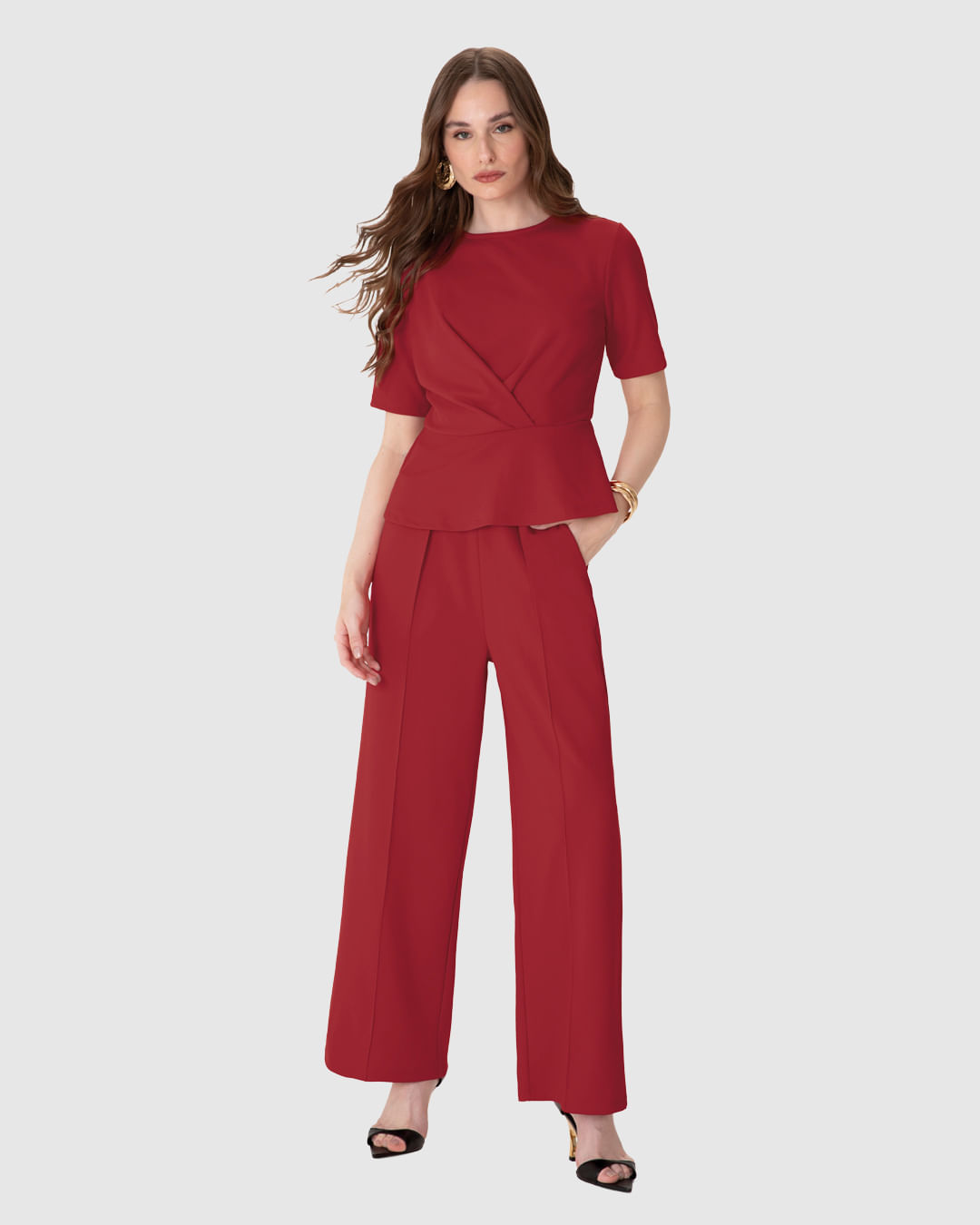 Blusa Feminina Peplum Torção Manga Curta em Malha Creponada - ENFIM