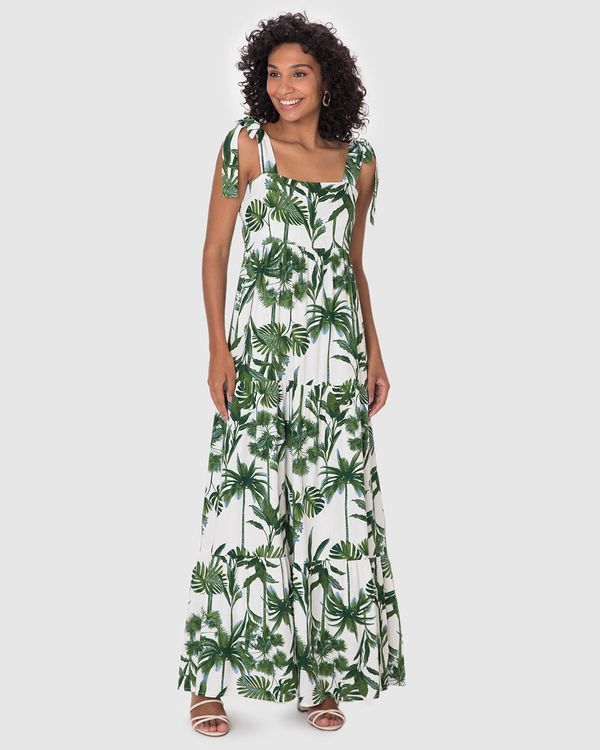 Vestido Longo Feminino Marias Alça Amarração Em Viscolinho Off White - M