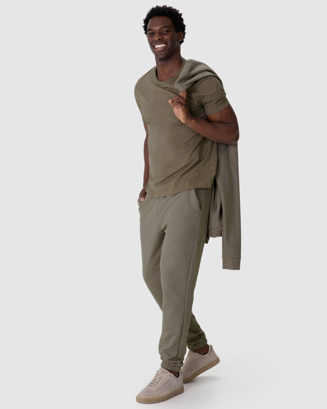 Calça Masculina Jogger Cadarço Ponteira Metal Em Moletom Mesclado Flanelado