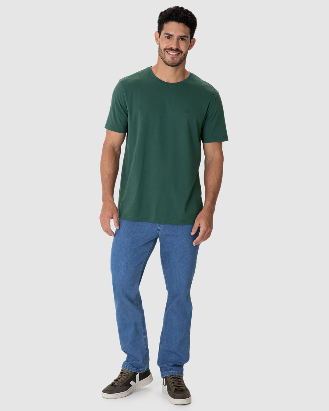 Calça Masculina Slim Cintura Média Bolso Funcional em Jeans com Elastano