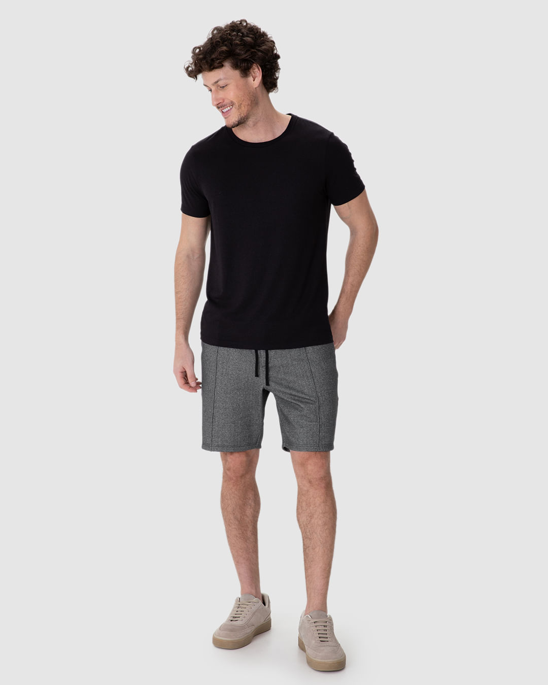 Bermuda Masculina Recorte Cadarço Interno Em Malha Jacquard Texturizada