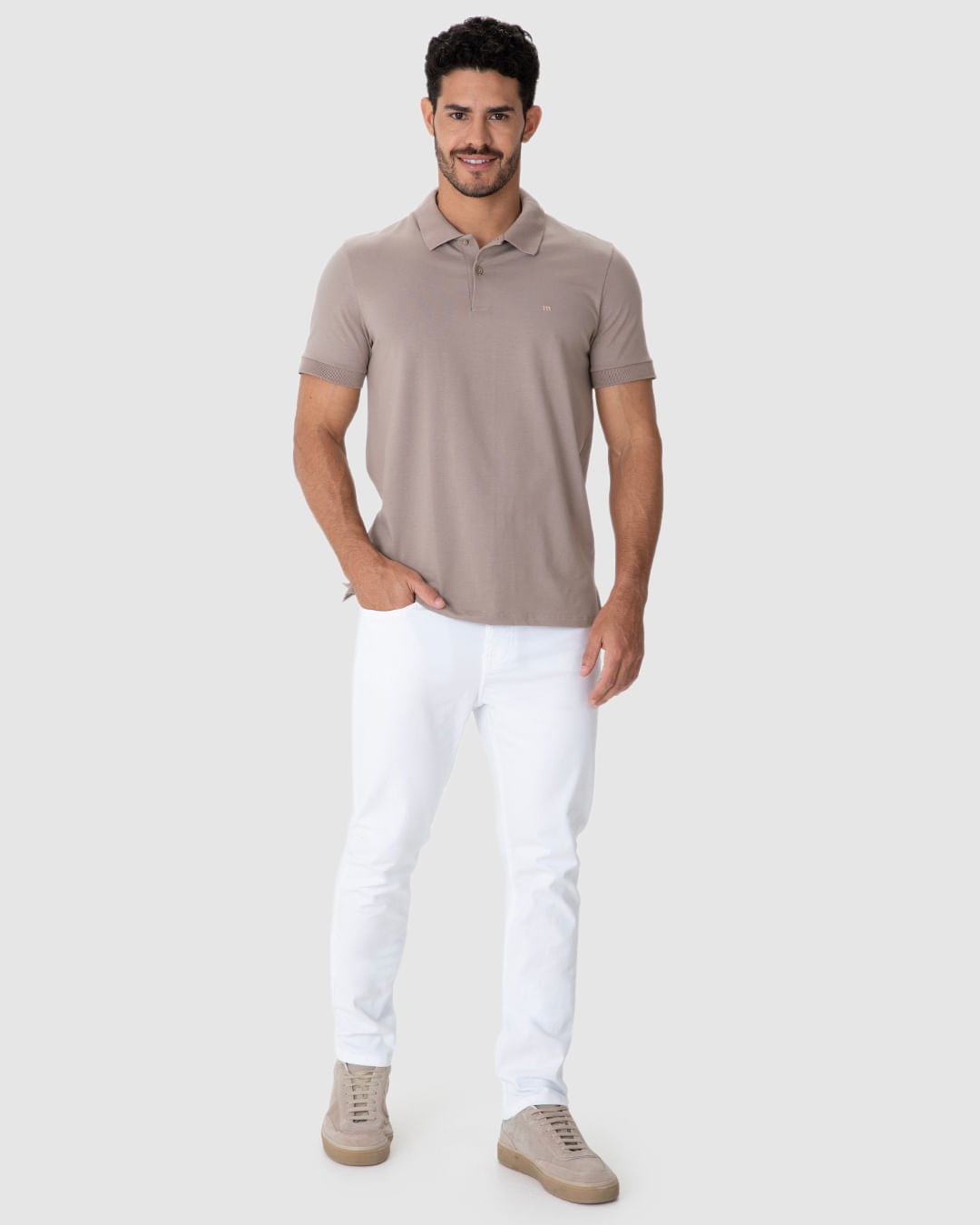 Calça Slim Masculina Cintura Média Bolso Funcional Em Sarja Stretch