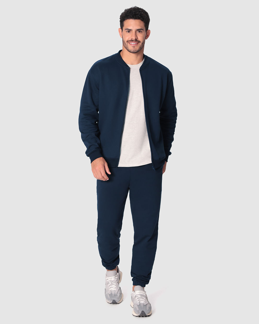 Calça Básica Masculina Jogger Em Moletom Sem Flanela - Azul - G