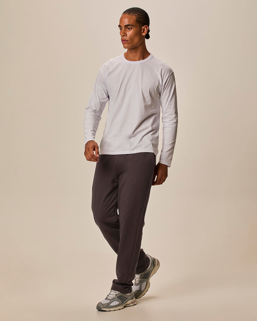 Calça Básica Masculina Bolso Faca Em Moletom Flanelado - Marrom - G