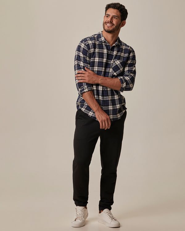 Calça Masculina Slim Amarração Funcional Em Moletom Sarjado Preto - XGG