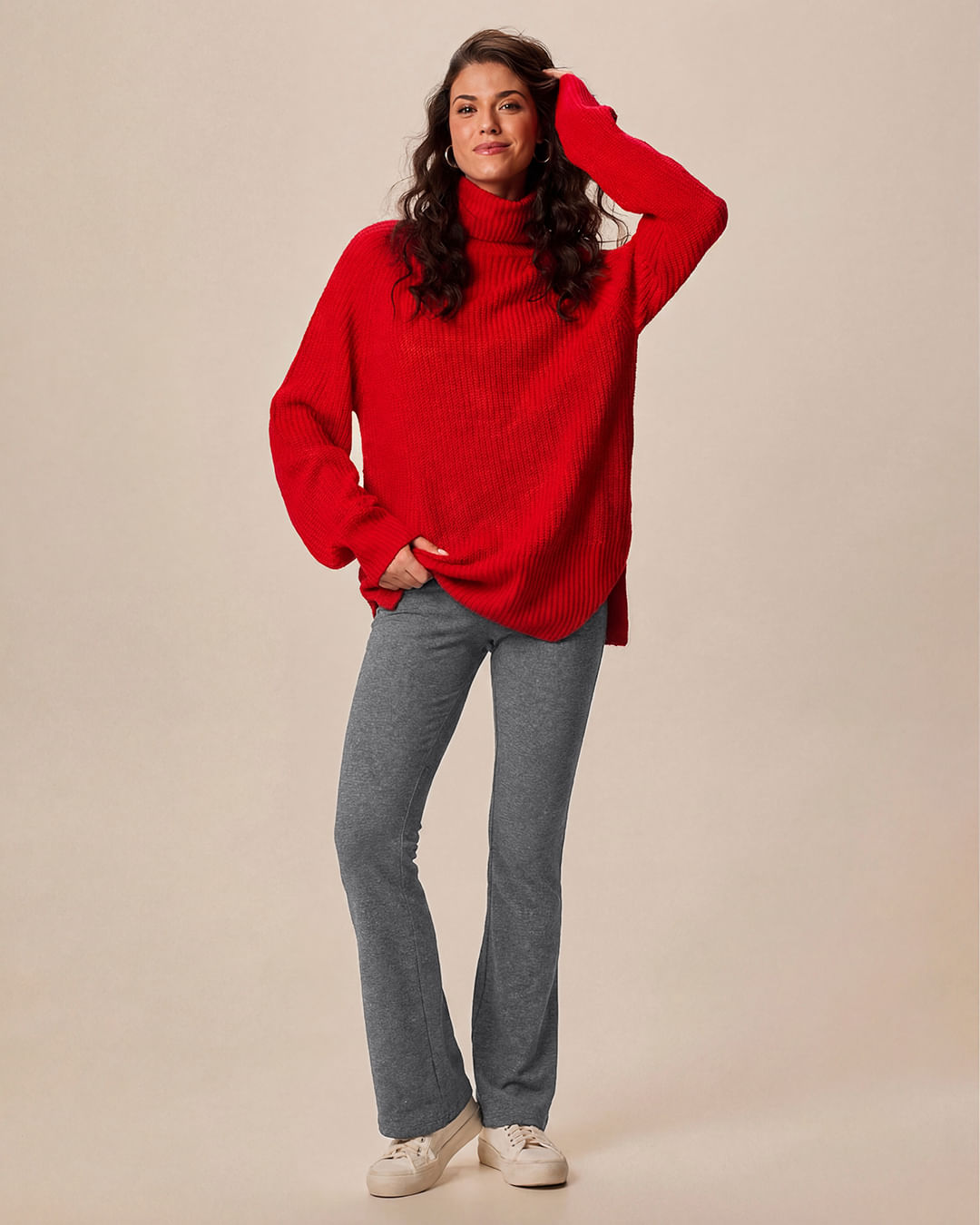 Calça Básica Feminina Flare Em Algodão - Cinza - M
