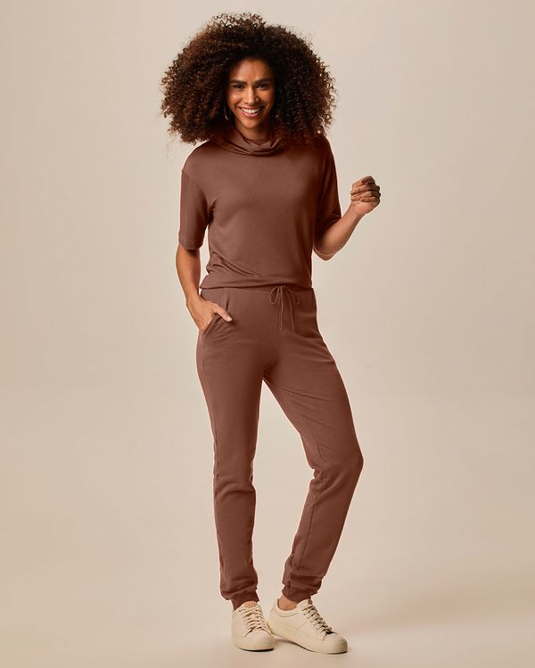 Calça Básica Feminina Jogger Bolso Faca Em Moletom Stretch Flanelado Marrom - GG