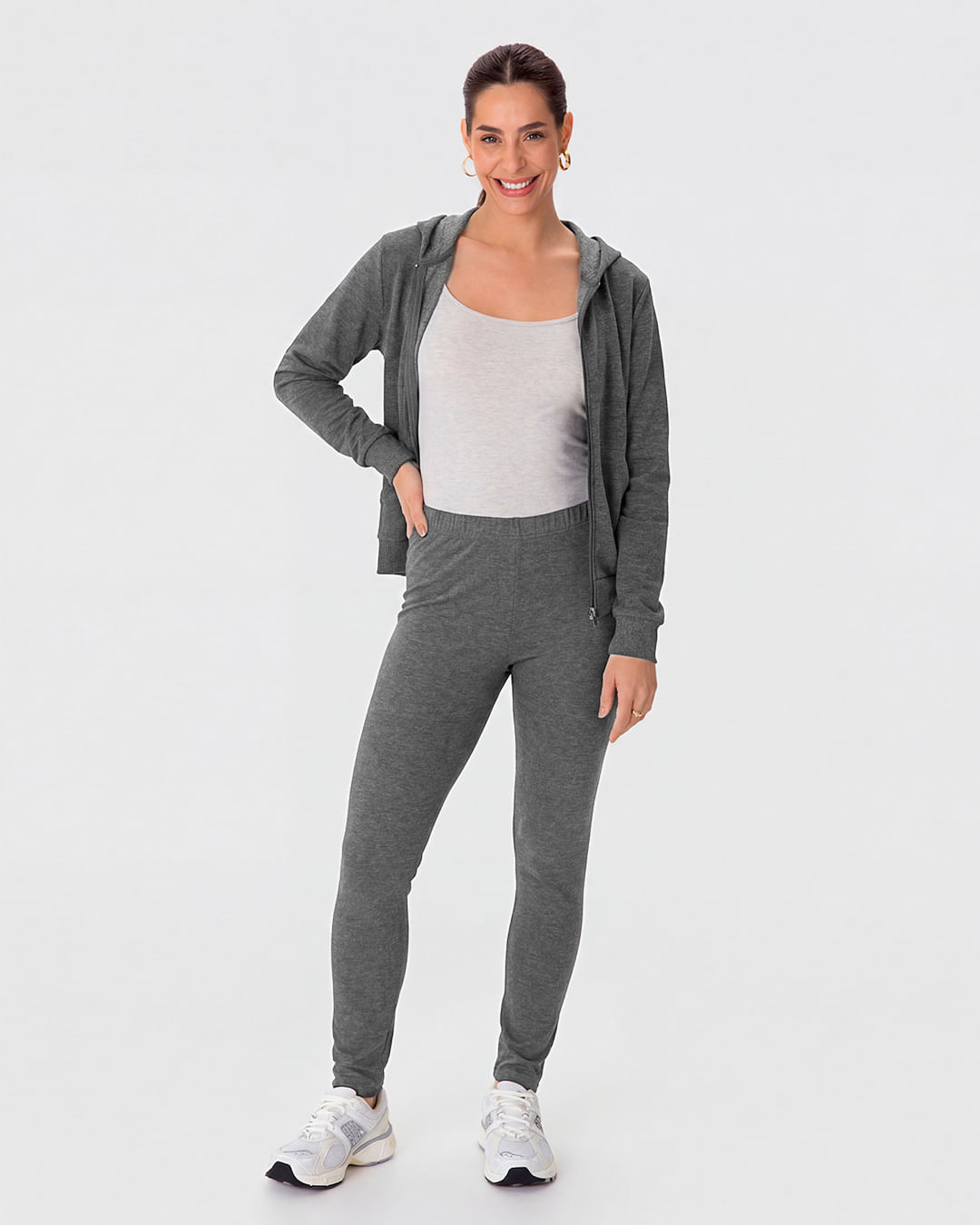 Calça Legging Básica Feminina Em Moletom Stretch Flanelado