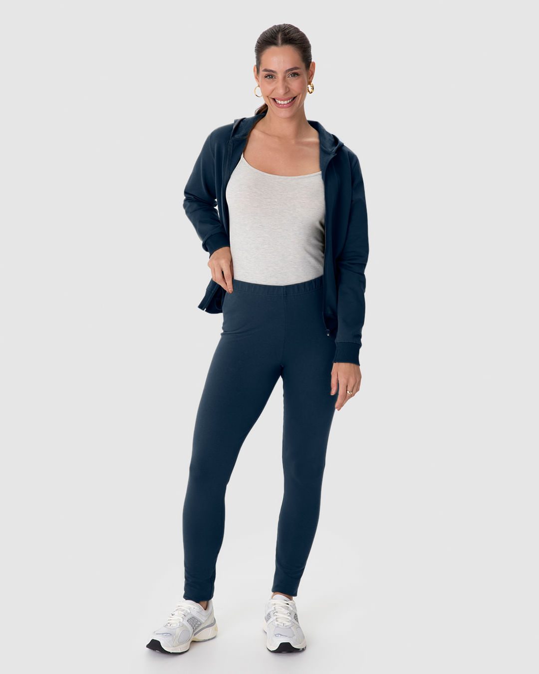 Calça Legging Básica Feminina Em Moletom Stretch Flanelado - Azul - M