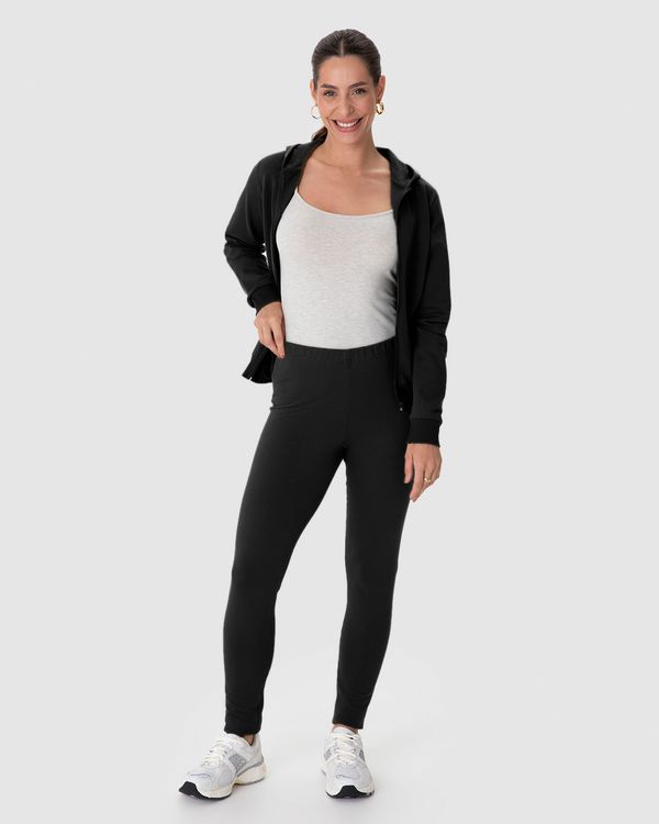 Calça Legging Básica Feminina Em Moletom Stretch Flanelado Preto - P