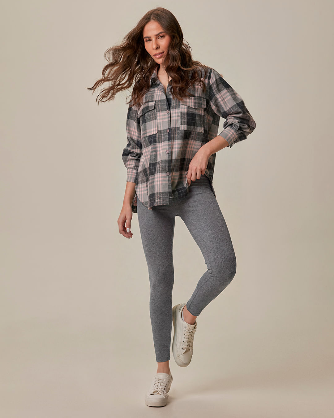 Calça Legging Básica Feminina Em Algodão - Cinza - XGG