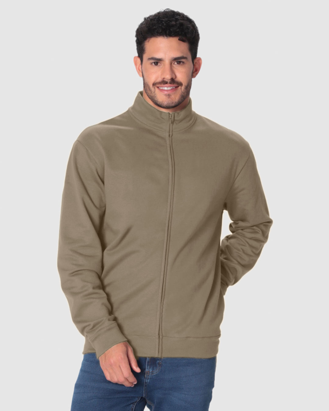 Jaqueta Básica Masculina Gola Alta Em Moletom Flanelado