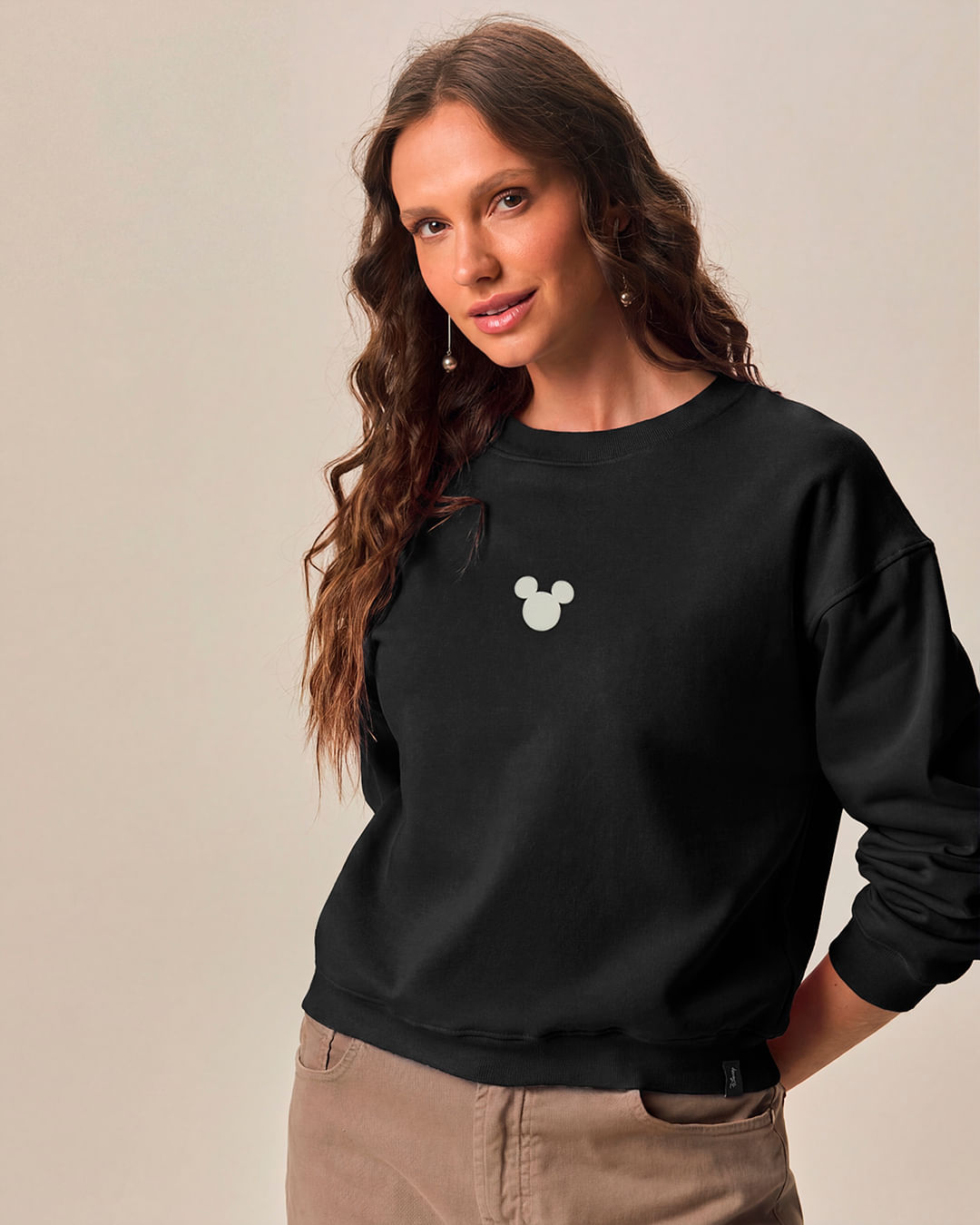 Blusão Amplo Feminino Estampa Frontal Mickey Mouse Em Moletom Flanelado