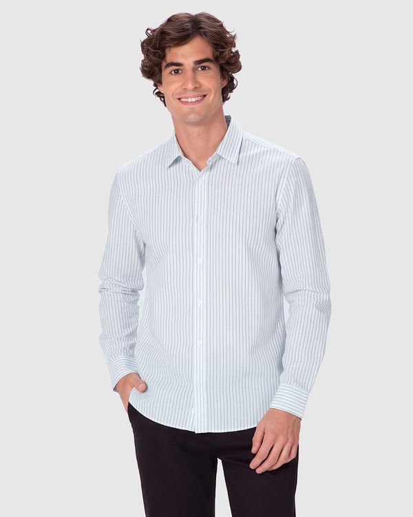 Camisa Masculina Regular Listrada Manga Longa Em Tecido Algodão Branco - GG