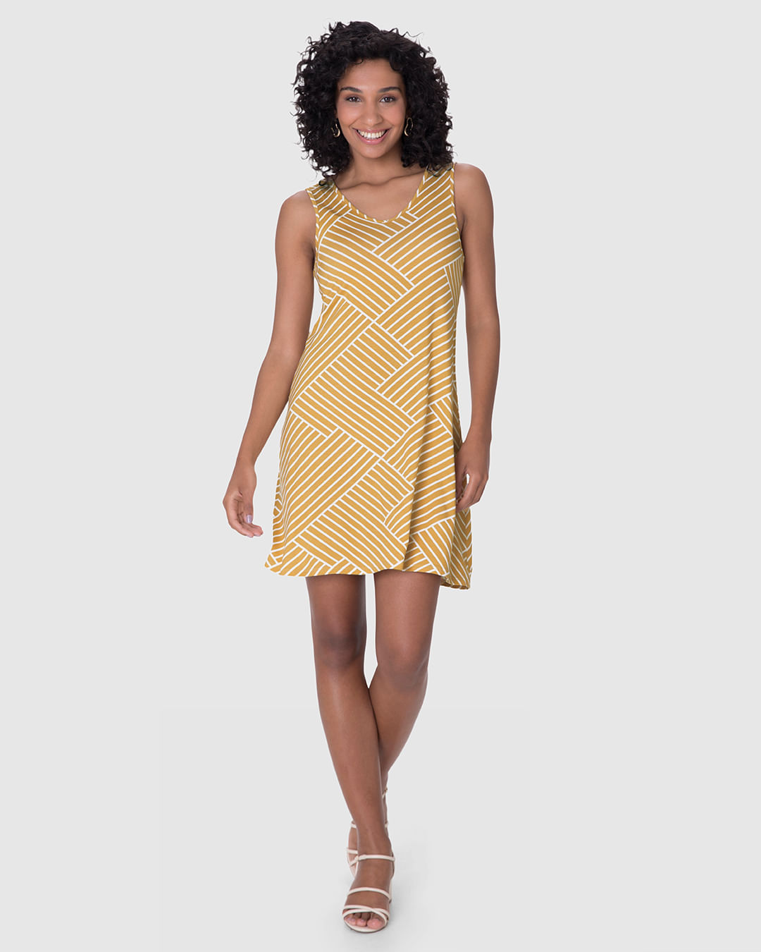 Vestido Feminino Estampado Decote V Em Viscose Stretch