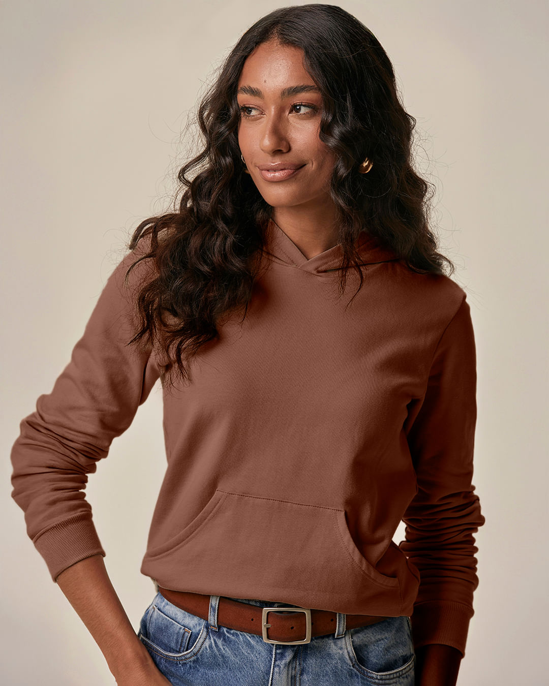 Blusão Básico Feminino Com Capuz Moletom Stretch Flanelado