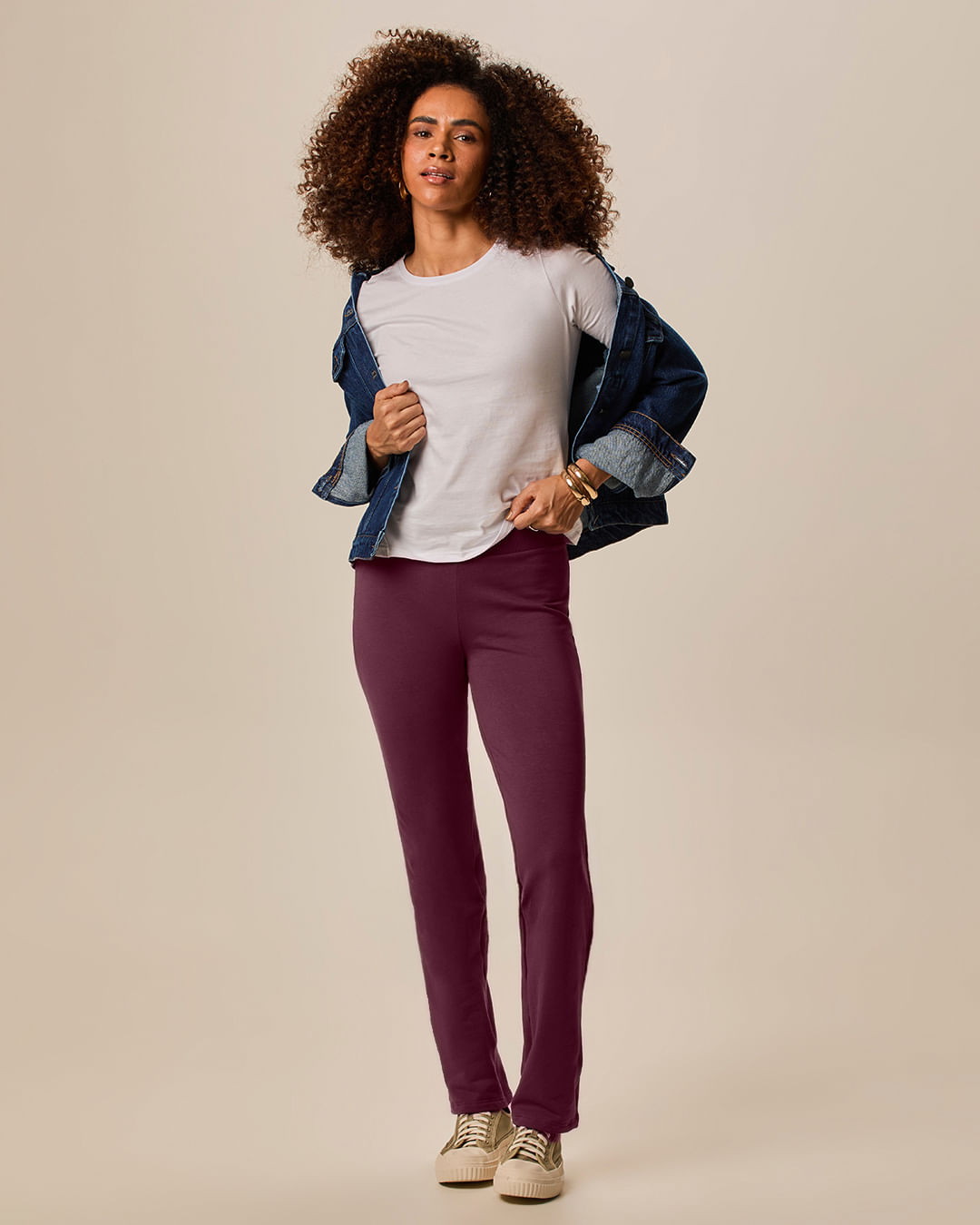 Calça Básica Feminina Cós Elástico Em Moletom Stretch Flanelado