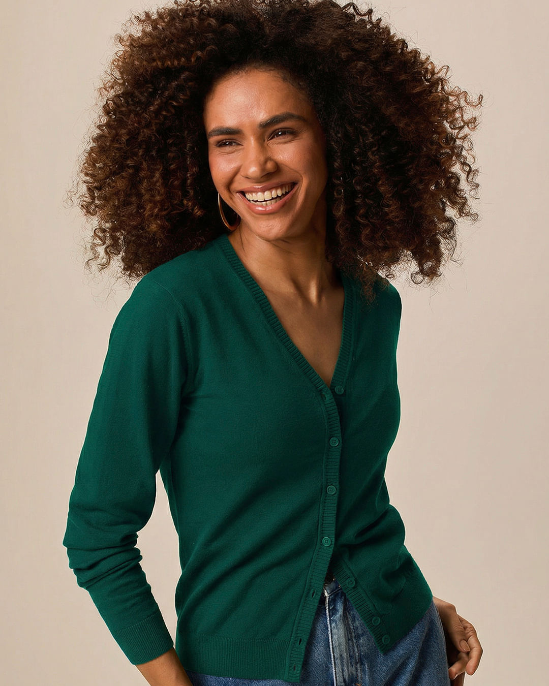 Cardigan Básico Feminino Decote V Em Tricô