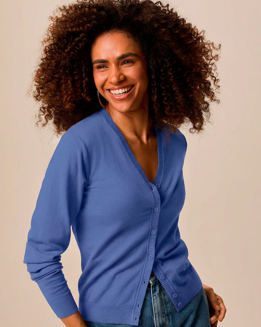 Cardigan Básico Feminino Decote V Em Tricô