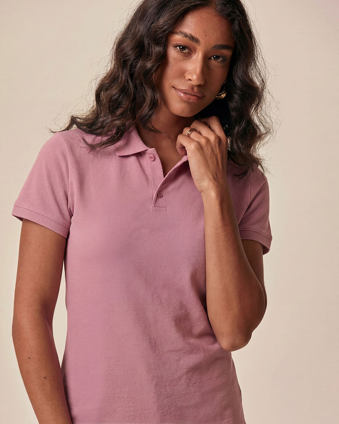 Blusa Polo Básica Feminina Com Peitilho Em Piquet Stretch
