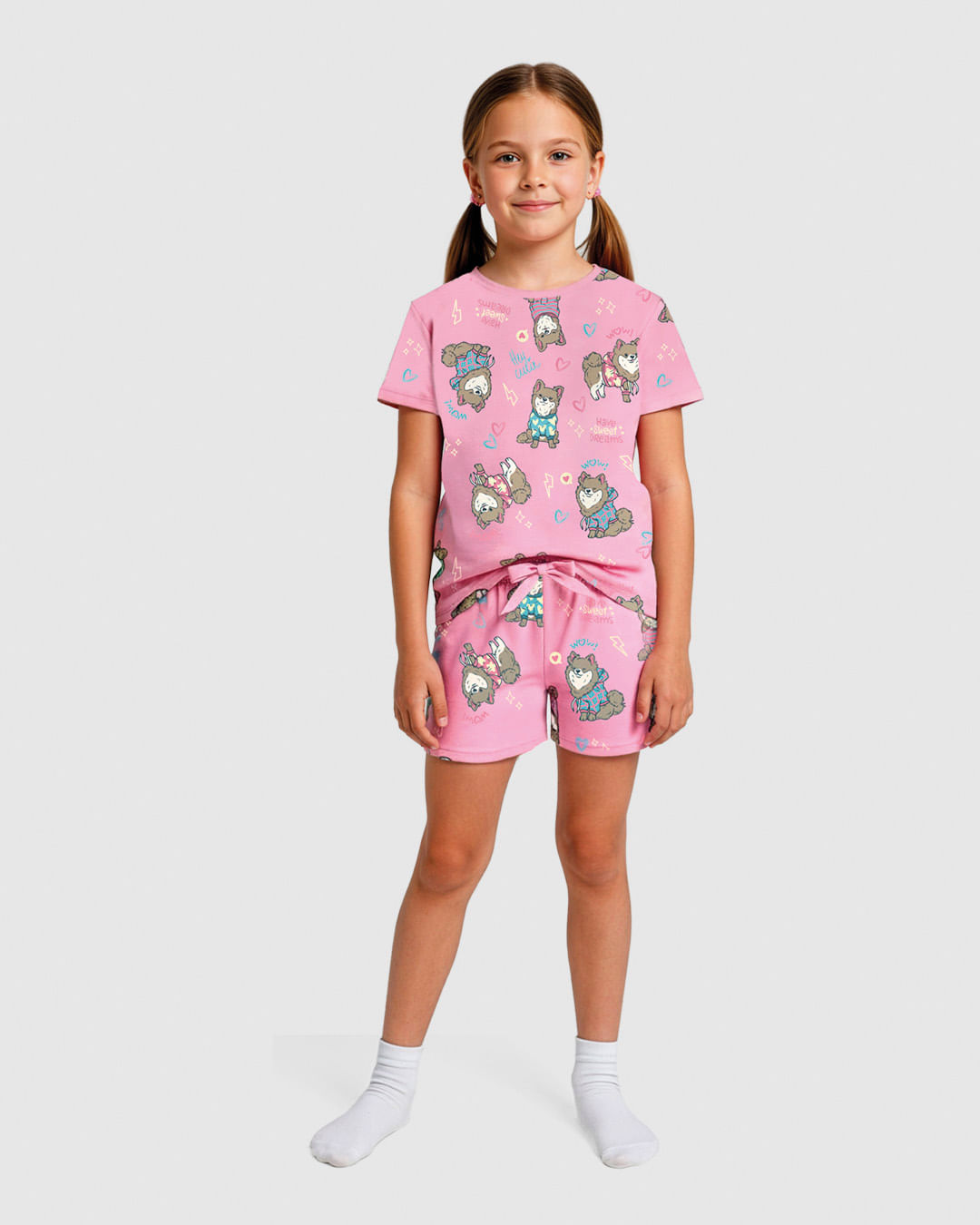 Pijama Curto Infantil Menina Estampa Corrida Em Algodão Malwee Kids