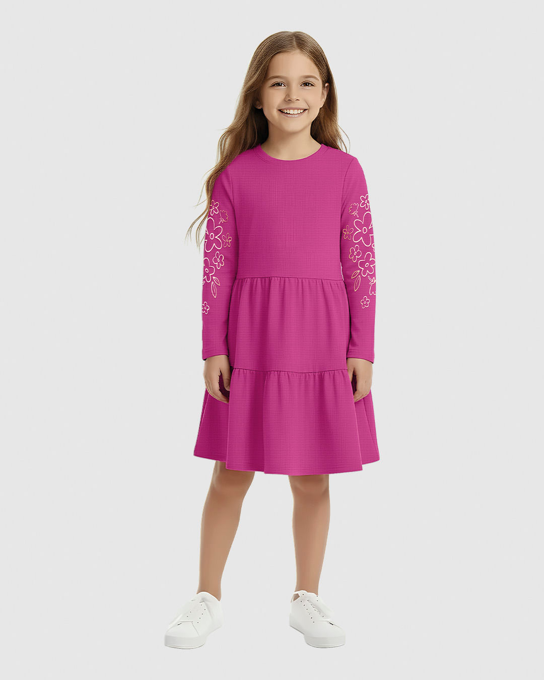 Vestido Infantil Rodado Manga Longa Com Estampa Puff Malwee Kids