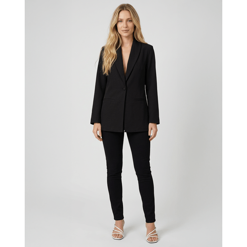 Blazer Feminino Alongado Abotoamento Único em Tecido Alfaiataria - ENFIM