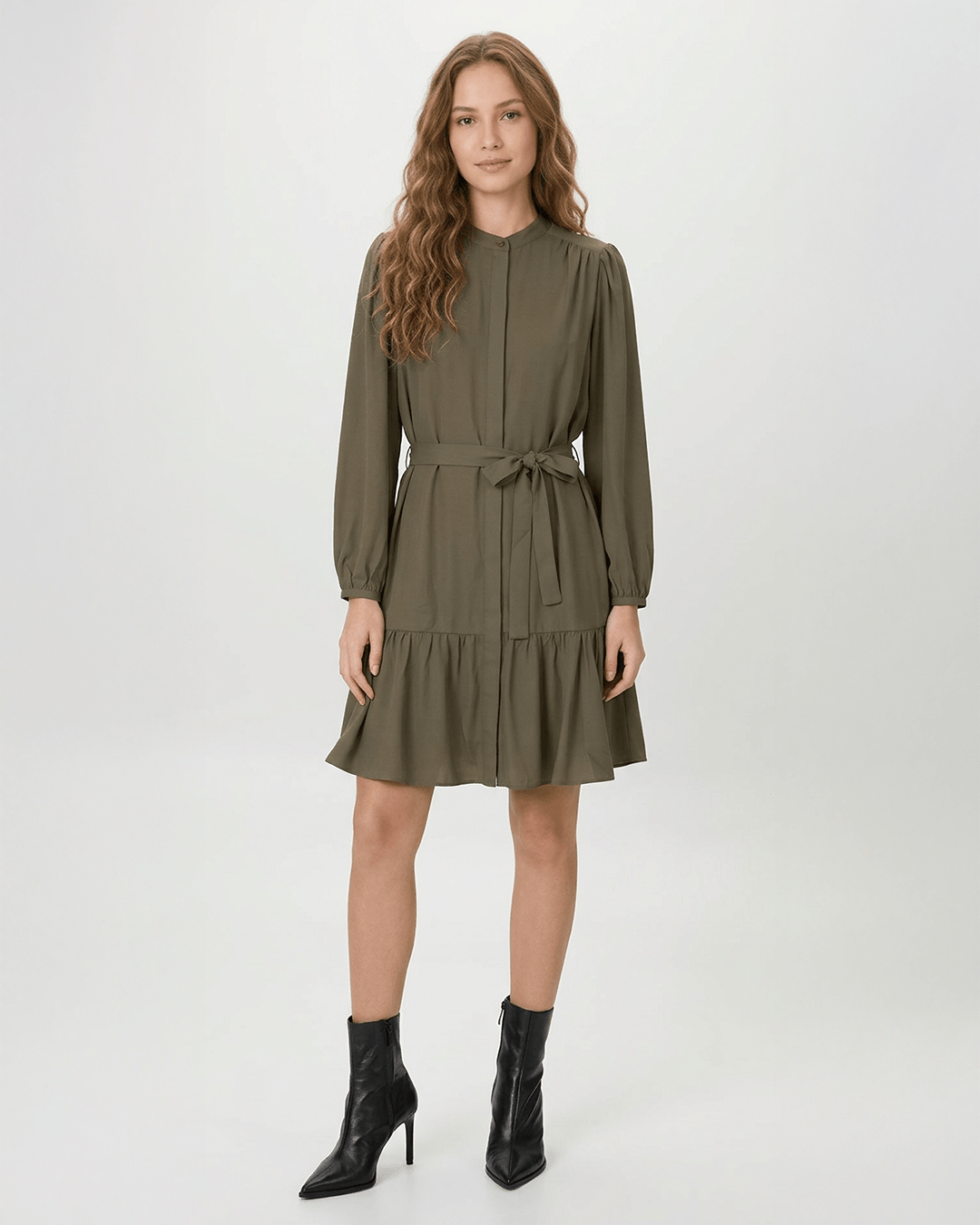 Vestido Feminino Evasê Fecho por Botão Manga 7/8 em Crepe Leve - ENFIM