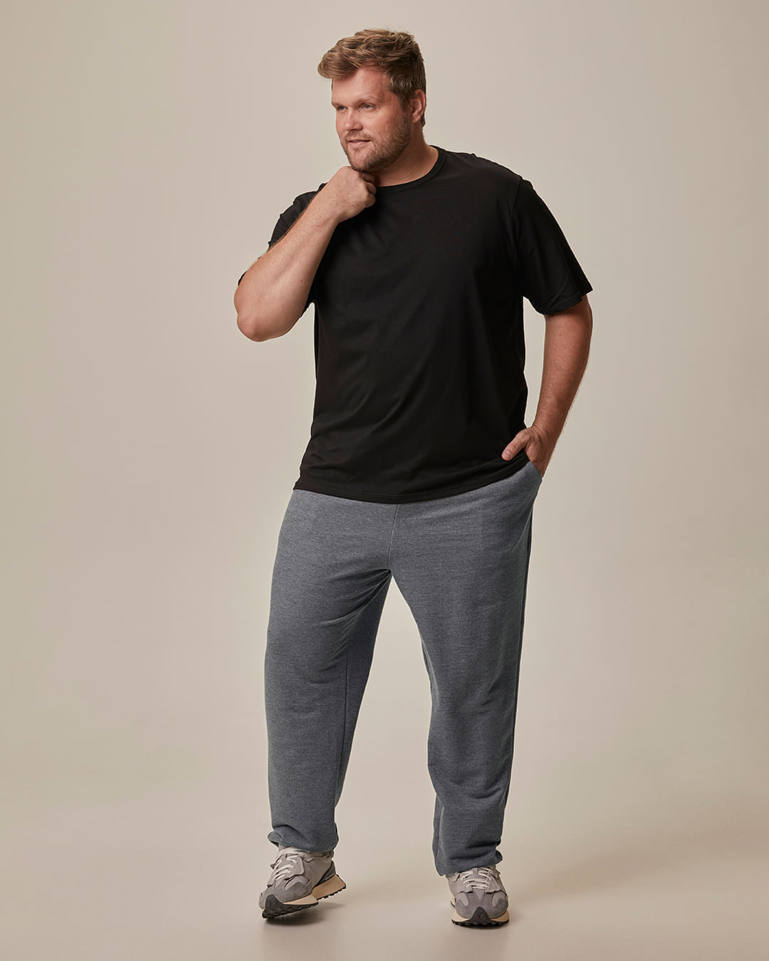 Calça Básica Masculina Plus Size Reta Cadarço Funcional Interno Em Moletom