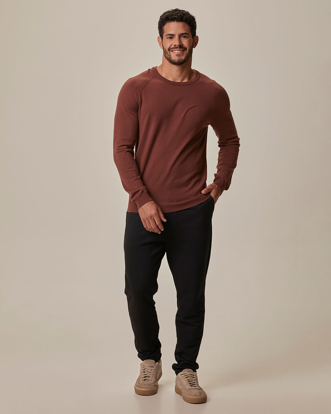 Calça Básica Masculina Slim Cós Elástico Bolso Funcional Em Moletom