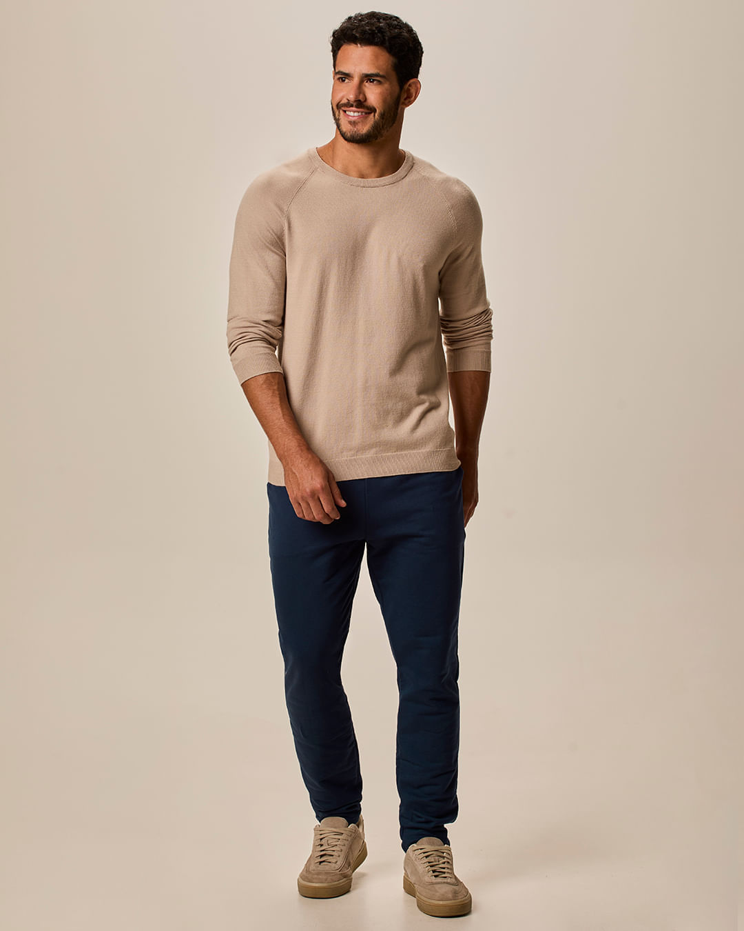 Calça Básica Masculina Slim Cós Elástico Bolso Funcional Em Moletom