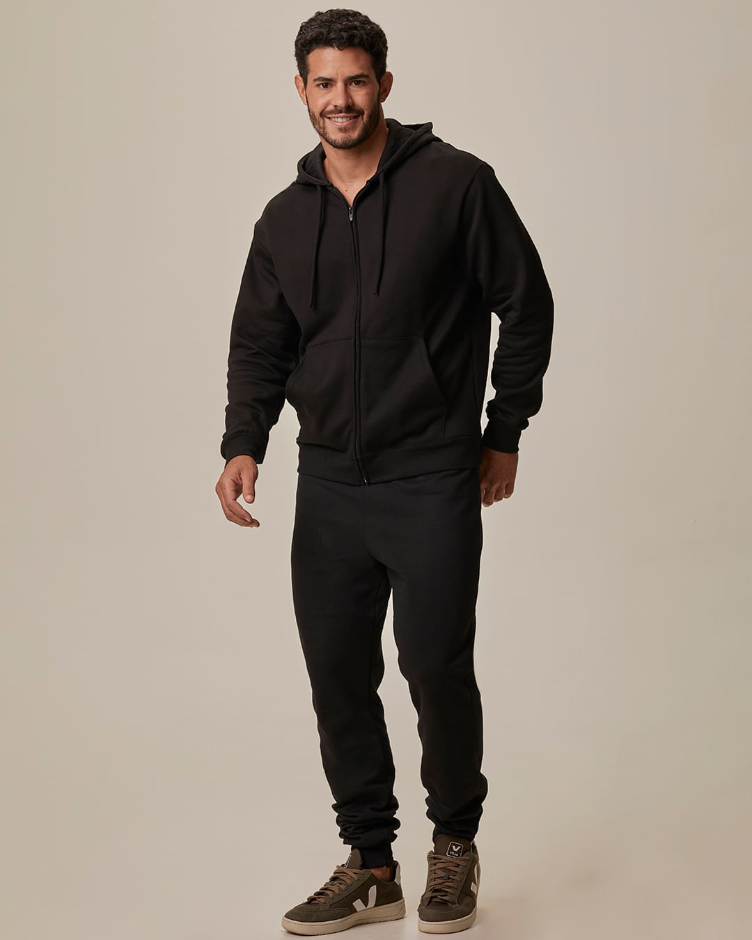 Calça Básica Masculina Em Moletom Flanelado - Preto - M