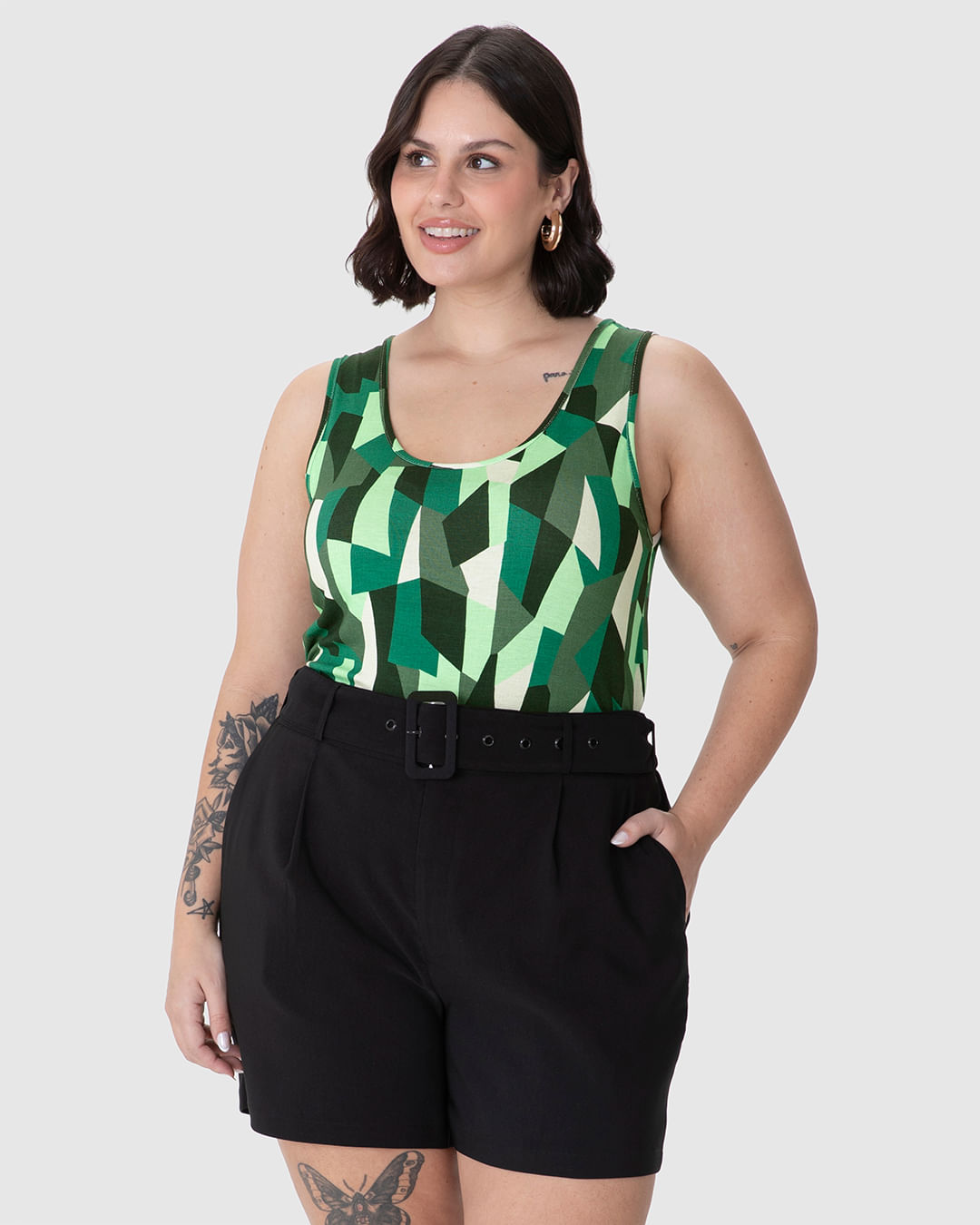 Regata Feminina Plus Size Decote U Alça Larga Em Viscose Stretch