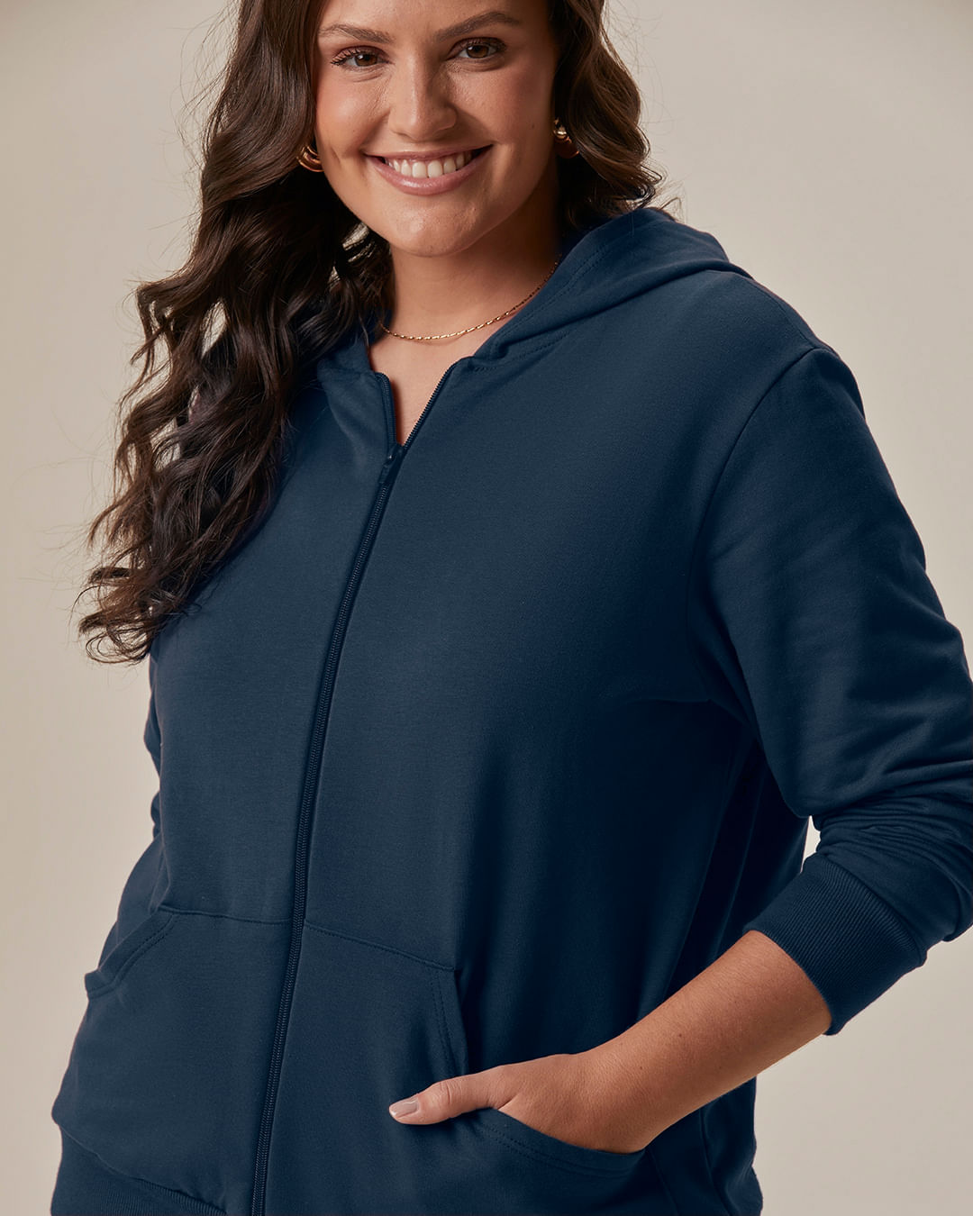 Jaqueta Básica Feminina Plus Size Em Moletom Stretch Flanelado