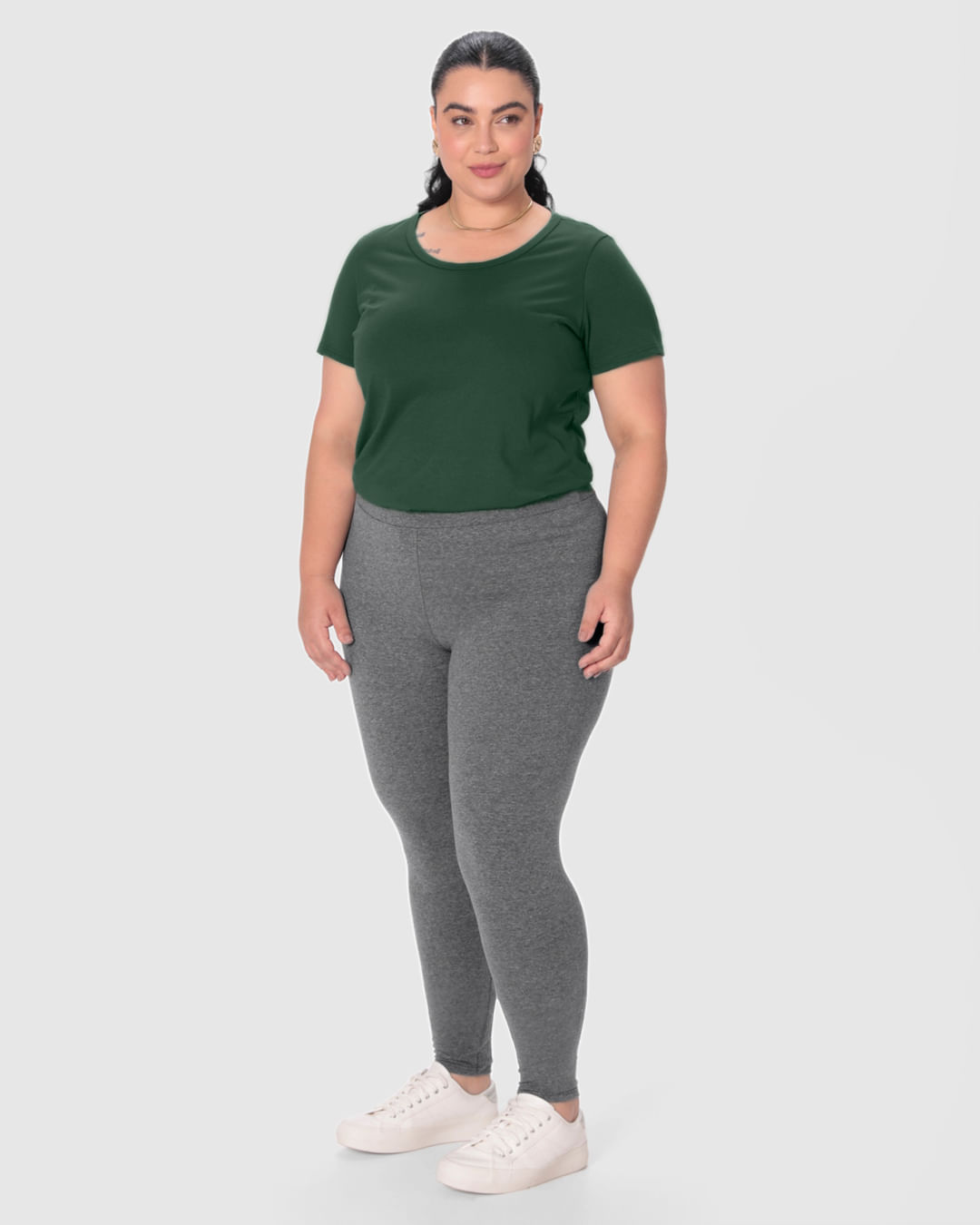 Calça Legging Básica Feminina Plus Size Em Algodão