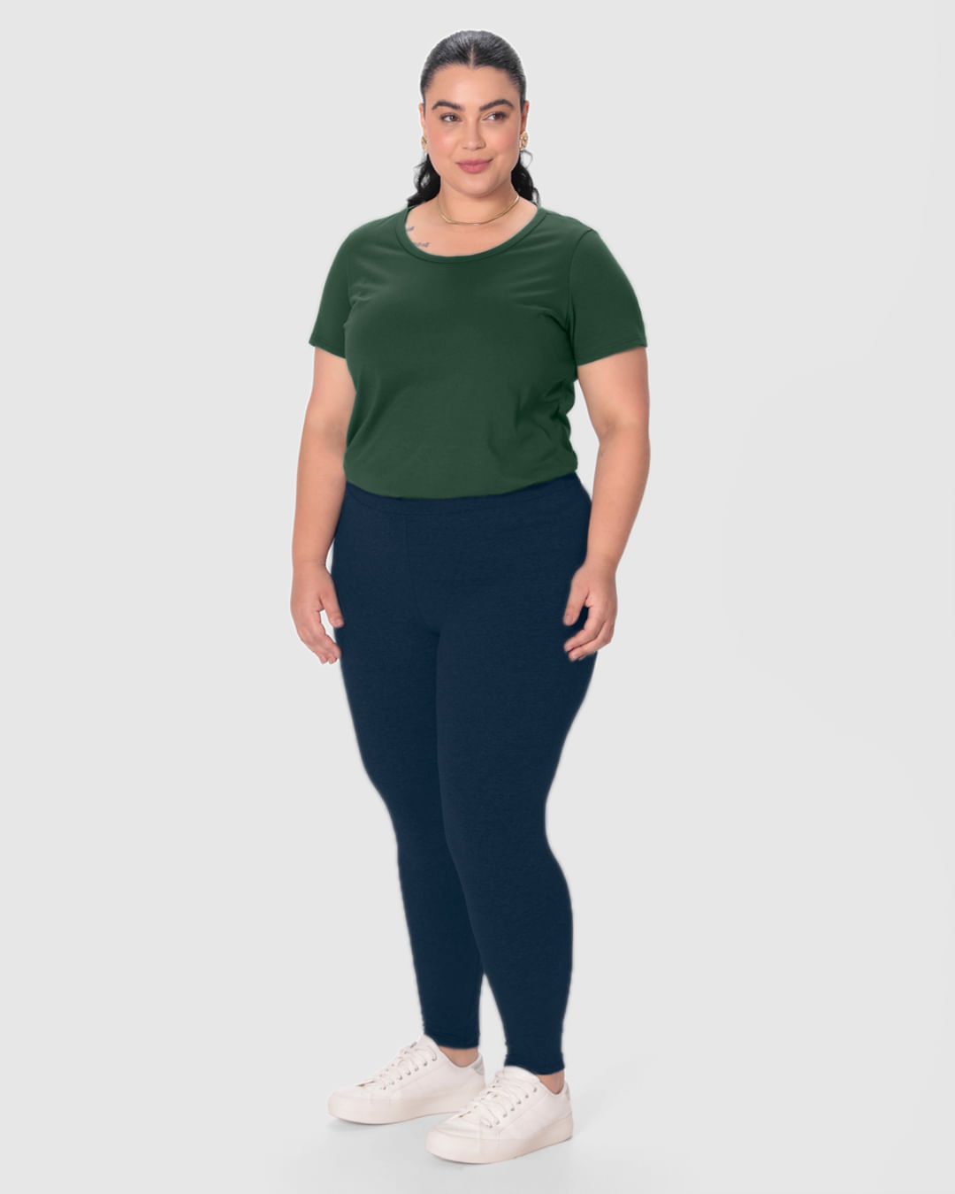 Calça Legging Básica Feminina Plus Size Em Algodão