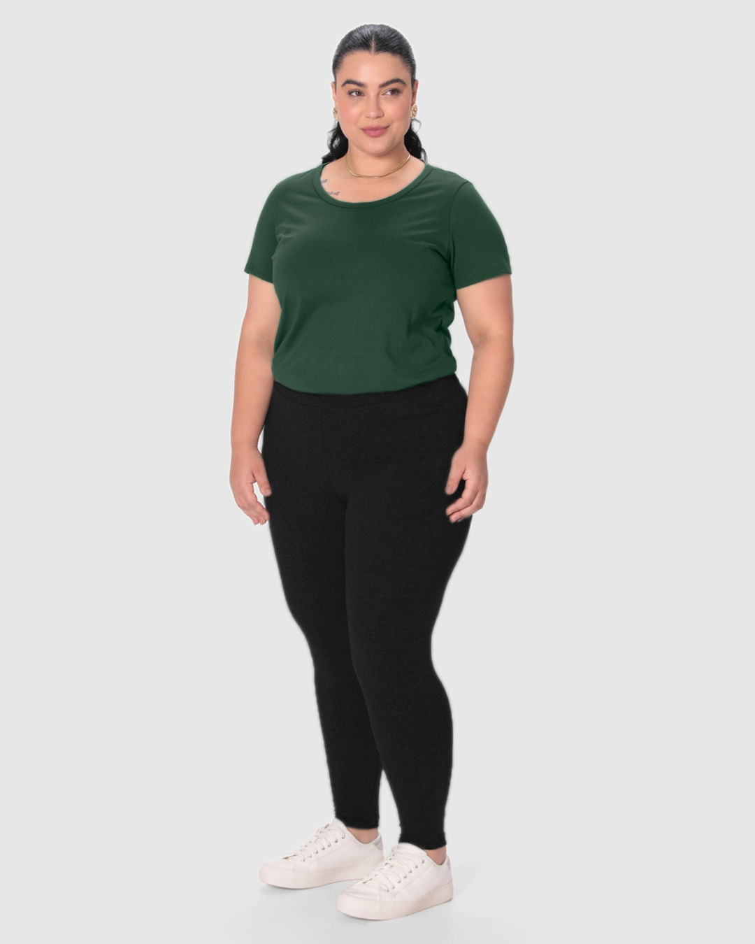 Calça Legging Básica Feminina Plus Size Em Algodão