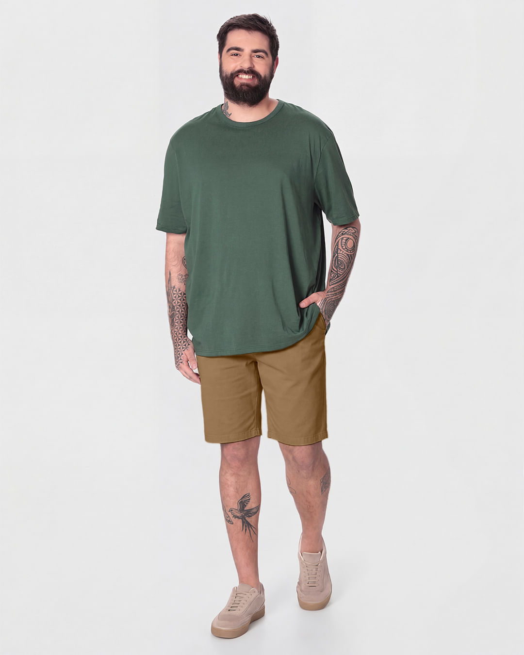 Bermuda Masculina Plus Size Tradicional Cintura Média Em Sarja Stretch