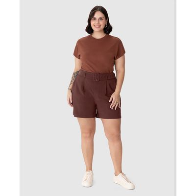 Bermuda Feminina Plus Size Com Cinto Tecido Alfaiataria Com Elastano