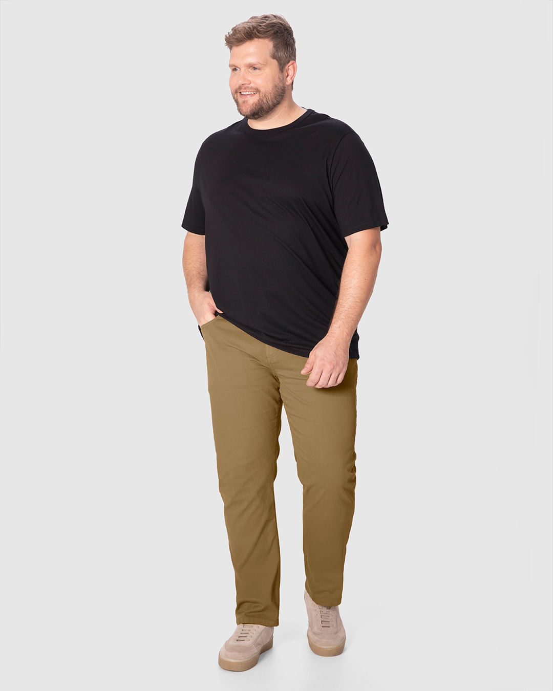 Calça Masculina Plus Size Slim Bolso Funcional Em Sarja Stretch
