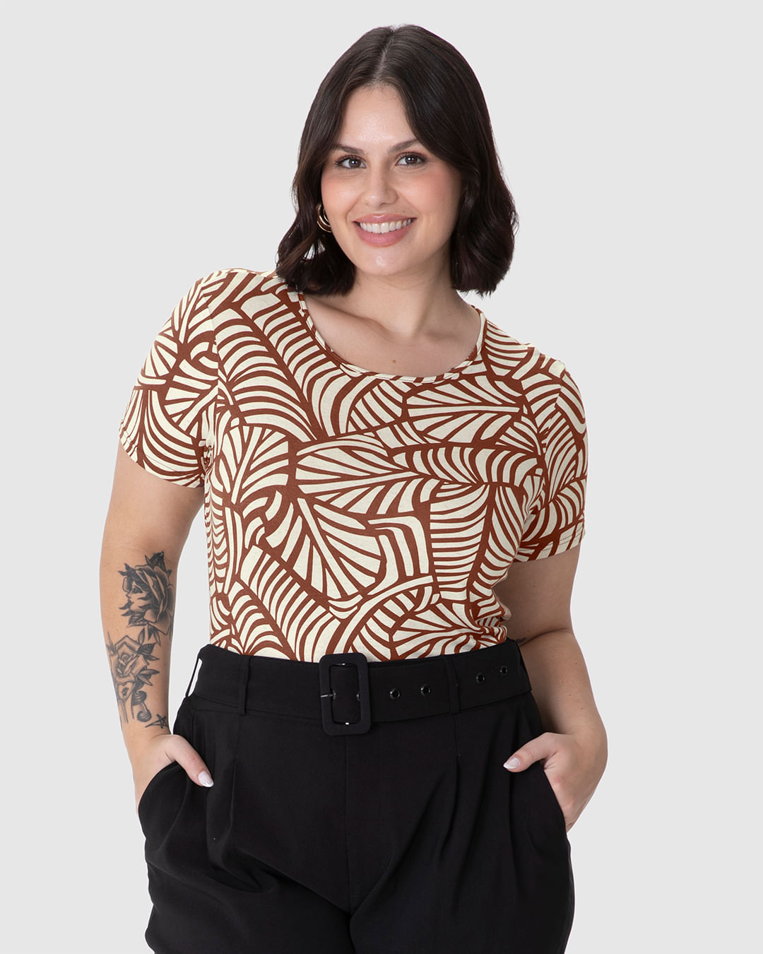 Blusa Feminina Plus Size Estampada Em Malha Viscolinho Stretch