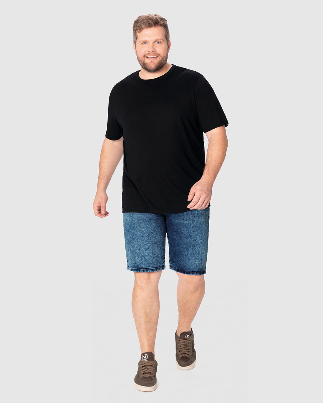 Bermuda Masculina Plus Size Tradicional Efeito Estonado Em Jeans Stretch - Azul - 50