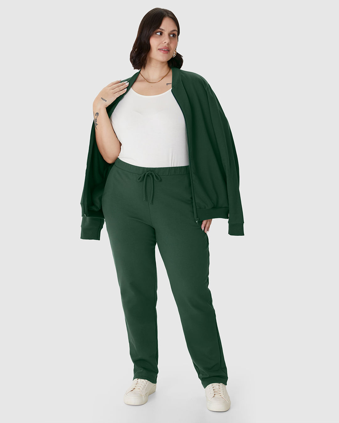 Calça Básica Feminina Plus Size Em Moletom Stretch Flanelado