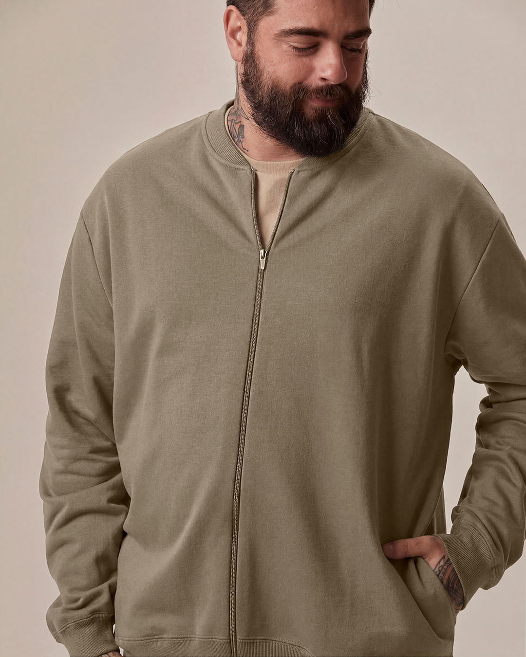 Jaqueta Básica Masculina Plus Size Fecho Zíper Em Moletom Flanelado